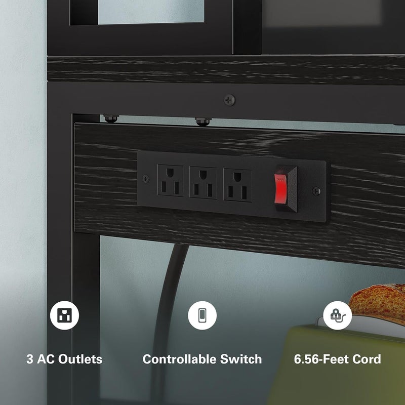 Denkee Large Bakers Rack with Power Outlets, 38 Inch Microwave Stand with Storage, 5-Tier Coffee Bar Stand, Industrial Kitchen Shelf Rack, Charcoal Black - Image 5